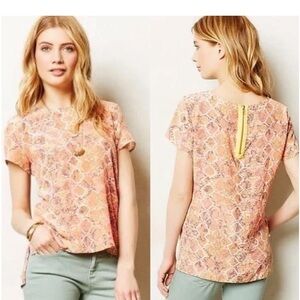 Anthropologie Fynn & Rose Snake Print 100% Silk Spring Blouse Sz L runs small